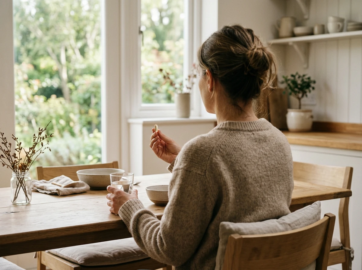 Person tager dagligt kosttilskud om morgenen